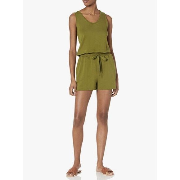 Daily Ritual Women L Romper Jumpsuit Green Olive Supersoft Sleeveless - Picture 2 of 8